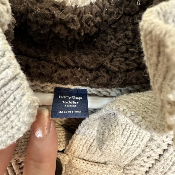 BabyGap Toddler Boys Cable Knit Sweater 3Y Beige Brown Elbow Patches - Picture 2 of 6